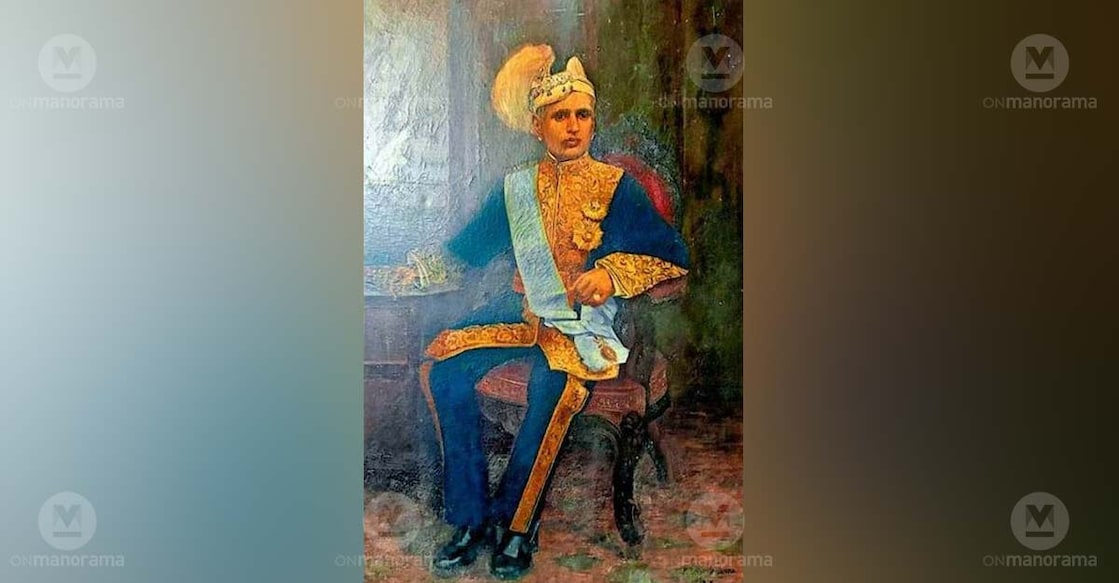 A masterpiece that defied time: The century old oil portrait of Travancore Maharaja Sree Moolam Thirunal, painted by Raja Ravi Varma, at the historic Sree Moolam Club in Devikulam. Photo: Special arrangement