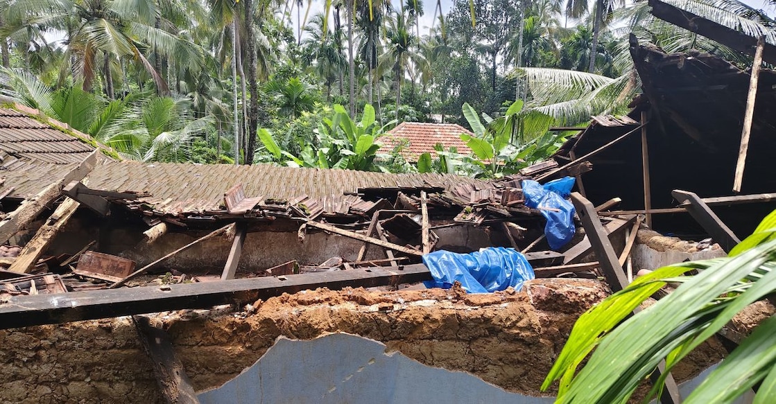The house that collapsed due to heavy rain in Kasaragod. Photo: Special arrangement