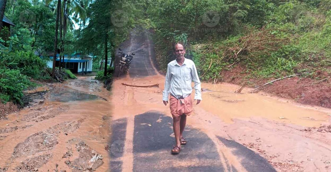 Slush and debris washed down from NH 66 construction site, 1 km away, at Kundadukkam in Chengala panchayat in Kasaragod. Photo: Special arrangement