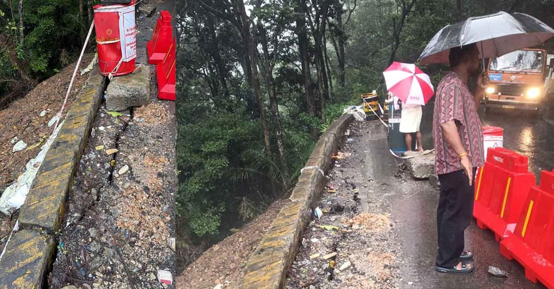 Cracks on Thamarassery Ghat road. Photo: Special arrangement