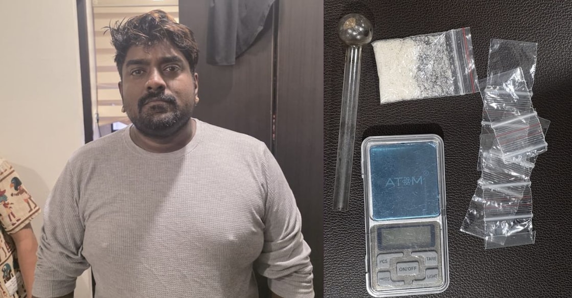 A combination image showing Vishal Soman and the drugs seized from him. Photo: Special arrangement