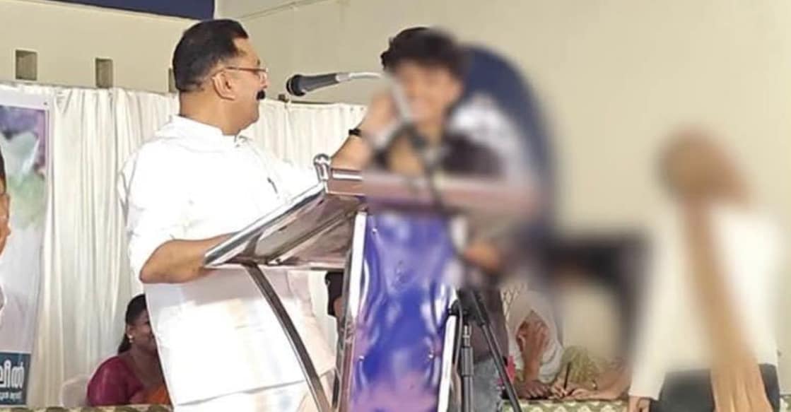 A picture showing K T Jaleel talking to the student during the function. Photo: Special arrangement