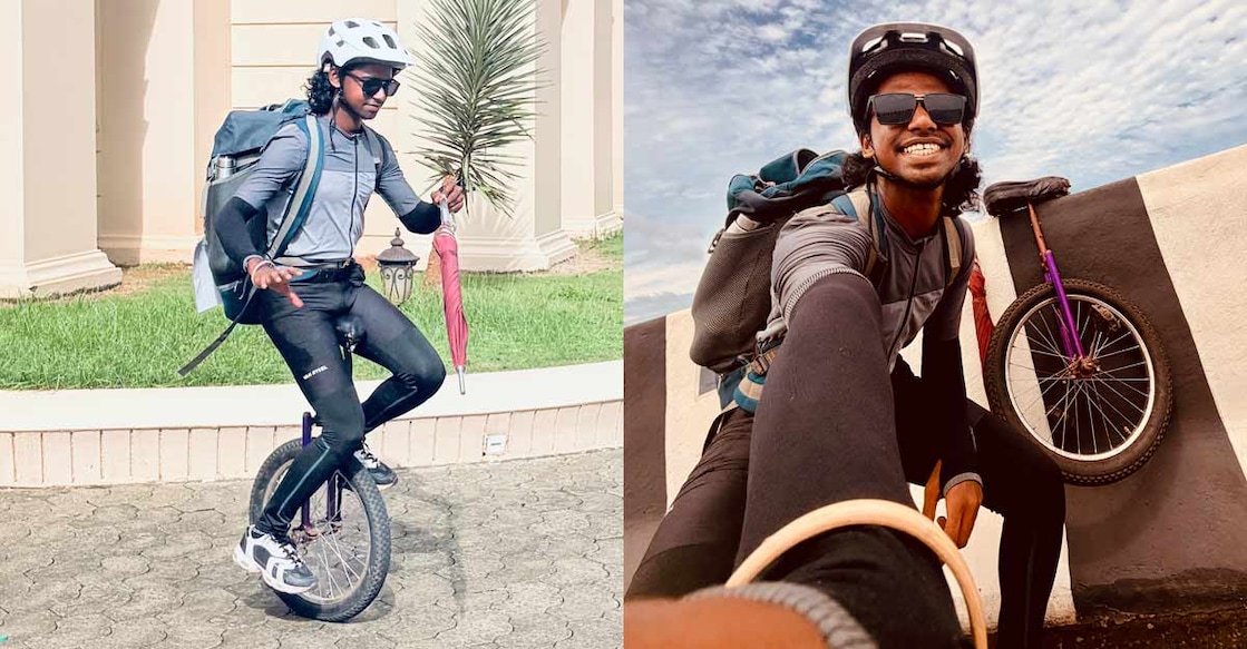 Abi learned using the unicycle in a month and practised it every day for six months to make himself fit. Photo: Special arrangement
