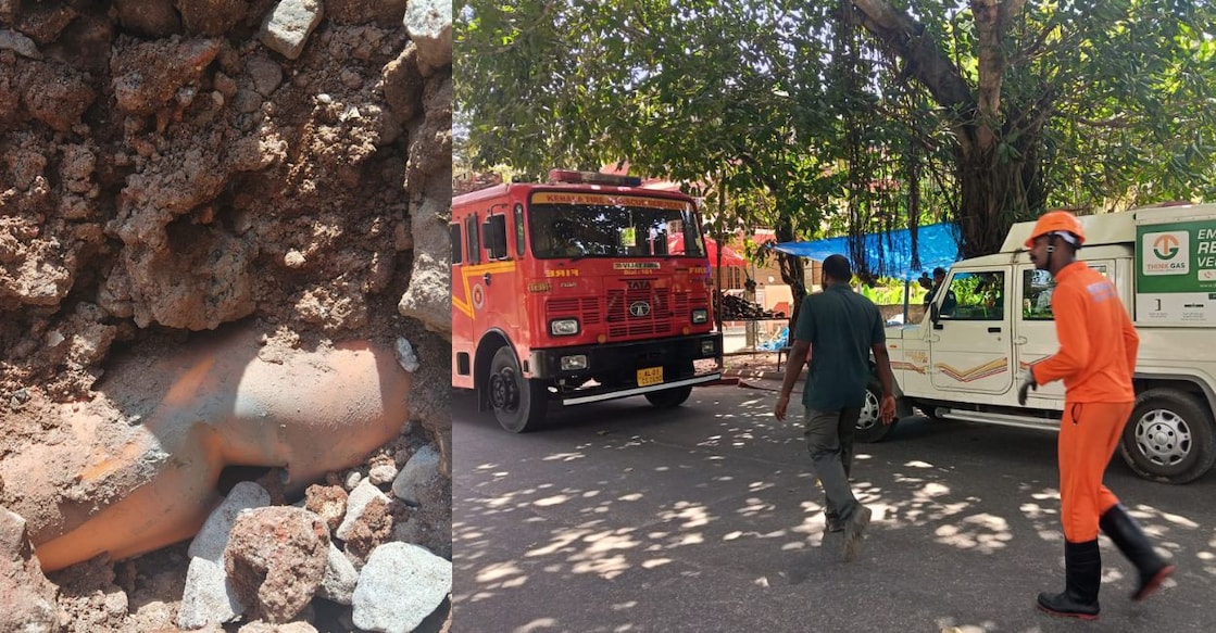 1) The underground pipeline on which the leak happened, 2) The emergency response team at the place during the efforts. Photos: Special Arrangement.