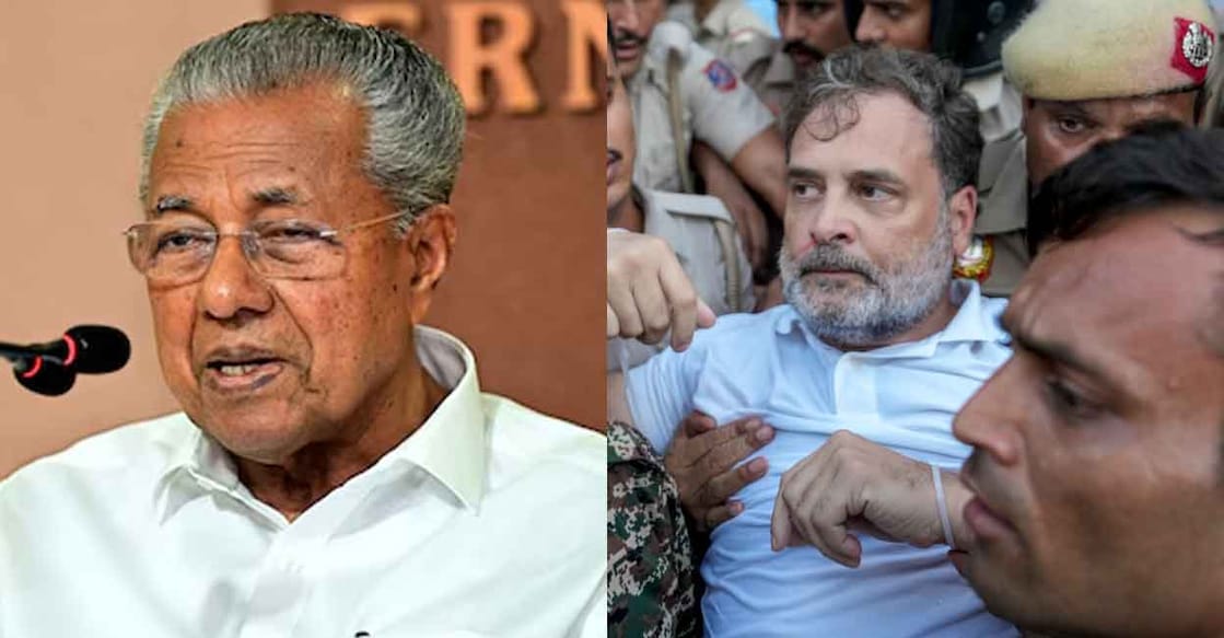 Pinarayi Vijayan; Police personnel detain Leader of Opposition in the Lok Sabha Rahul Gandhi during a sit-in protest near the Prime Minister's residence. Photo: Manorama, PTI