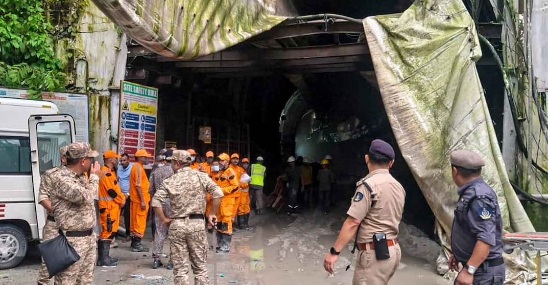 Rescue operation underway after a collapse inside the under-construction NHPC Teesta Stage VI Hydroelectric Project tunnel, in Namchi, Tuesday, July 21, 2026. Photo: PTI