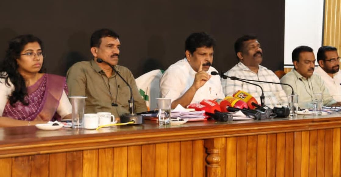Revenue Minister A P Anil Kumar addressing the Revenue Department review meeting held at the Idukki Collectorate Conference Hall. Photo: Special arrangement
