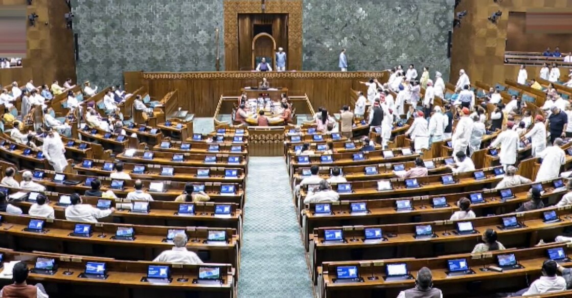 Opposition MPs stage a protest in the Lok Sabha during the Monsoon session of Parliament, in New Delhi, Thursday, July 30, 2026. Photo: Sansad TV via PTI 
