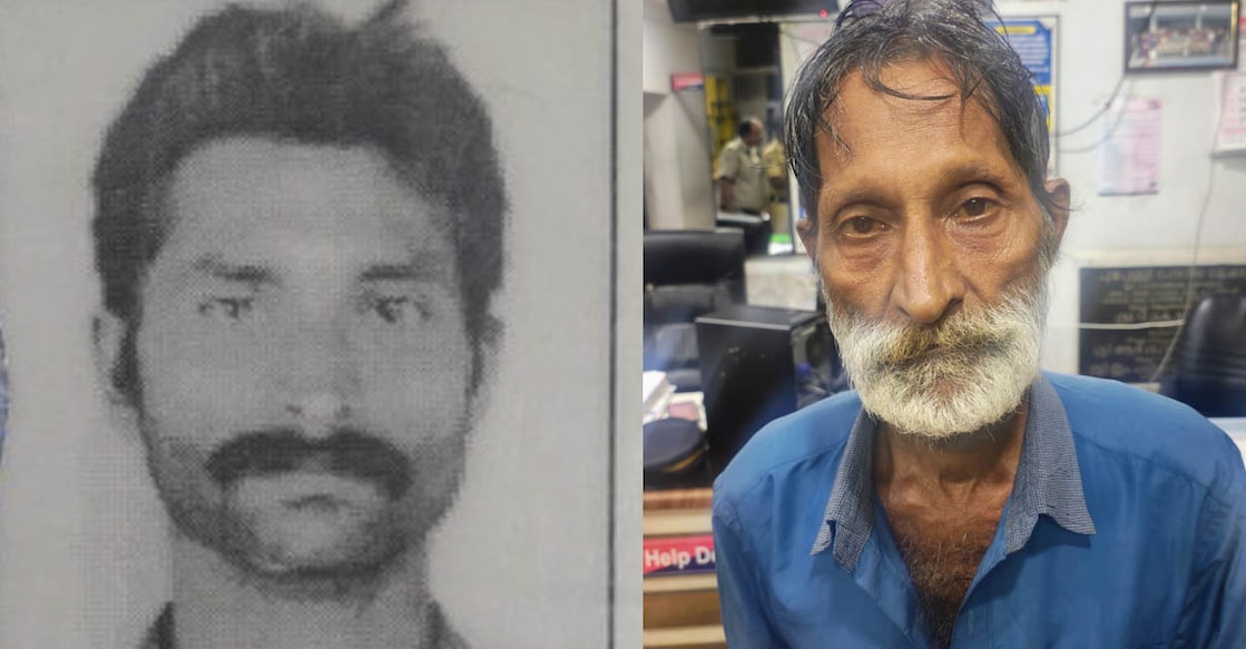 The photograph of Mohanan Pillai when he was 25 years old (L) and his current photo. Photo: Manorama