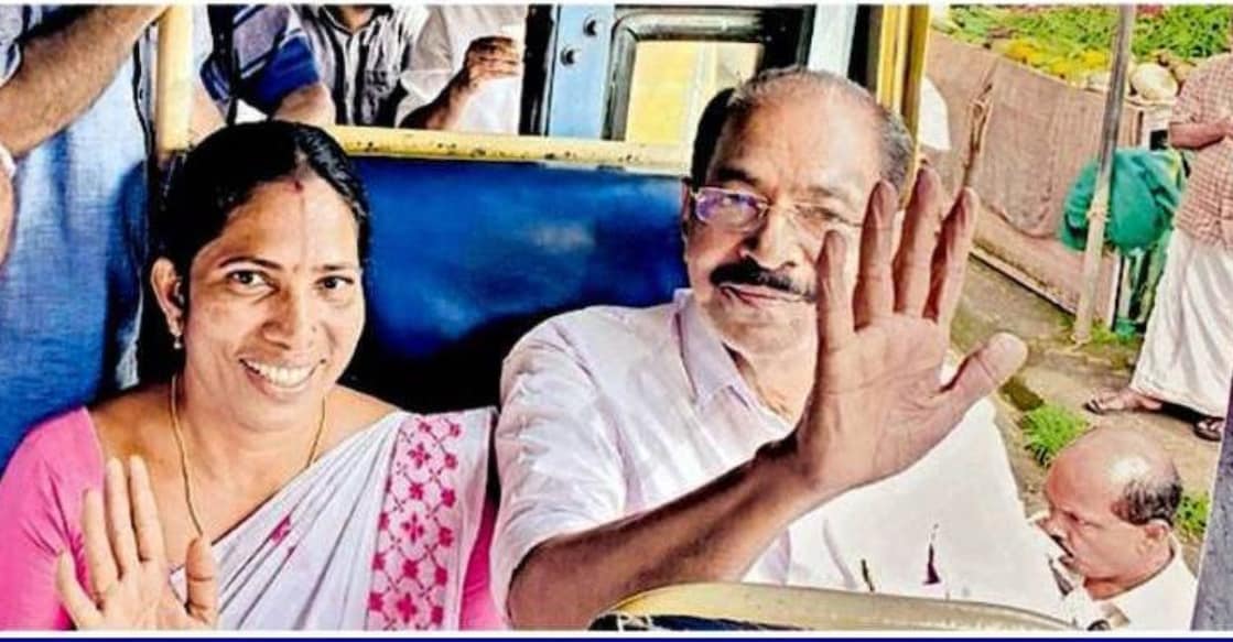 Minister Sunny Joseph, along with Ayyankunnu Panchayat President Mini Viswanathan, is travelling in the KSRTC Priyadarshini bus service, which commenced operations on the Valathode-Mananthavady hill highway route. Photo: Special arrangement