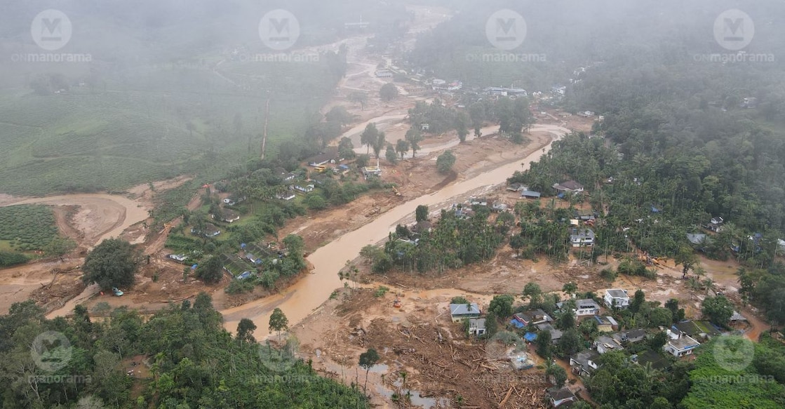 An aerial view of the landslide hit area in Wayanad. File Photo/ Manorama. 