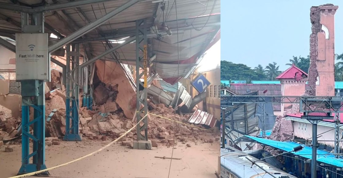 The portion of an old building at the railway station collapsed on Thursday morning. Photo: Special Arrangement