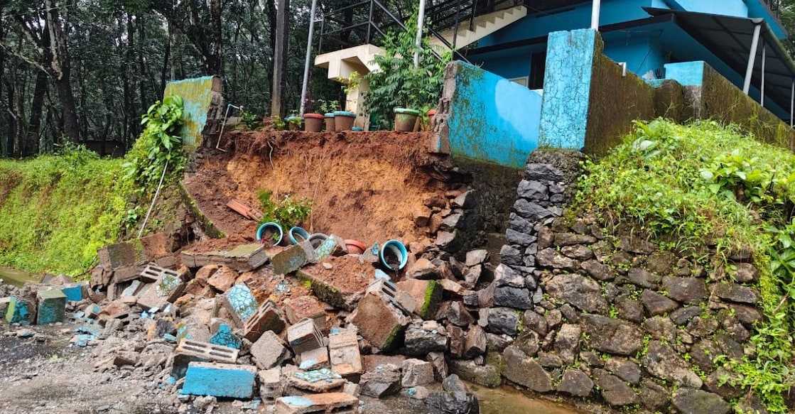 The compound wall of a local Anganwadi collapsed in Urulanthanni in Kuttampuzha panchayat in Kothamangalam. Photo: Special arrangement