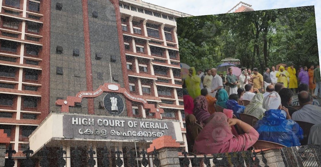 Kerala High Court in the background; (inset) a protest at Ambayathodu against the Fresh Cut plant. Photos: File/Manorama.