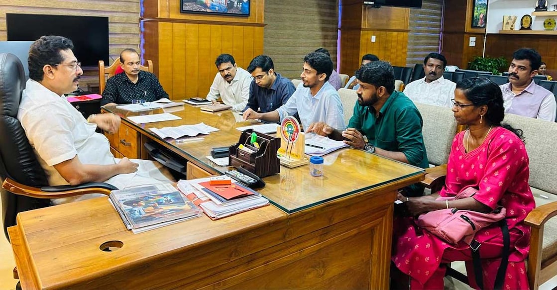 General Education Minister N Samsudheen meets UPST protesters. Photo: Special arrangement