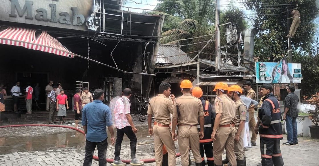 The damage caused by the fire that broke out at the Grand Malabar Hotel at Athani. Photo: Special Arrangement