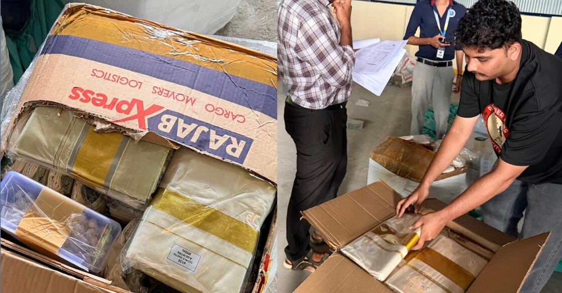 Traditional Onam garments are being packed in boxes for export at Karipur Airport. Photo: Special arrangement