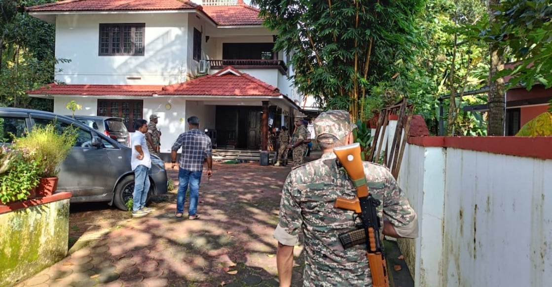 Nandulal's house in Kozhikode's East Hill, where the ED officials' search is currently underway. Photo: C L Shibu/Manorama News.