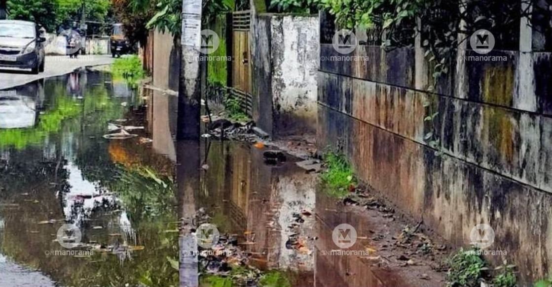 Waterlogging near Althara at Shanthummoola on the Pappanamcode-Malayinkeezhu road. Photo: Special Arrangement.
