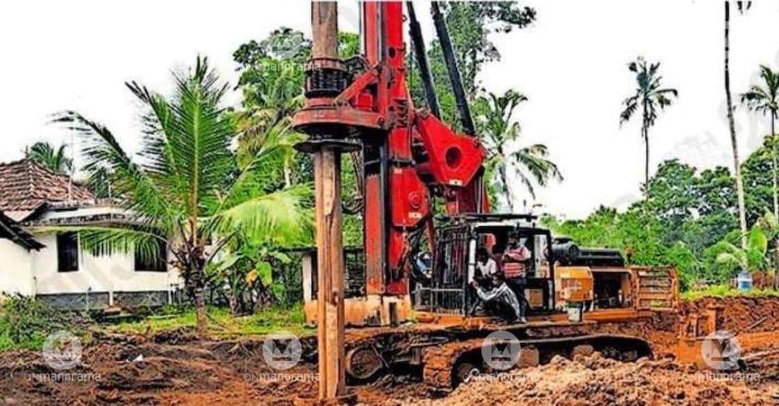Piling works under way for the railway overbridge at Kothanalloor, between Kuruppanthara and Ettumanoor stations on the Kottayam-Ernakulam route. Photo: Special Arrangement.