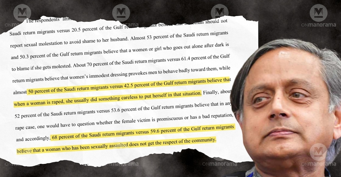 An excerpt from the study titled 'Beyond Money: Does Migration Experience Transfer Gender Norms?', Shashi Tharoor. Photo: Manorama