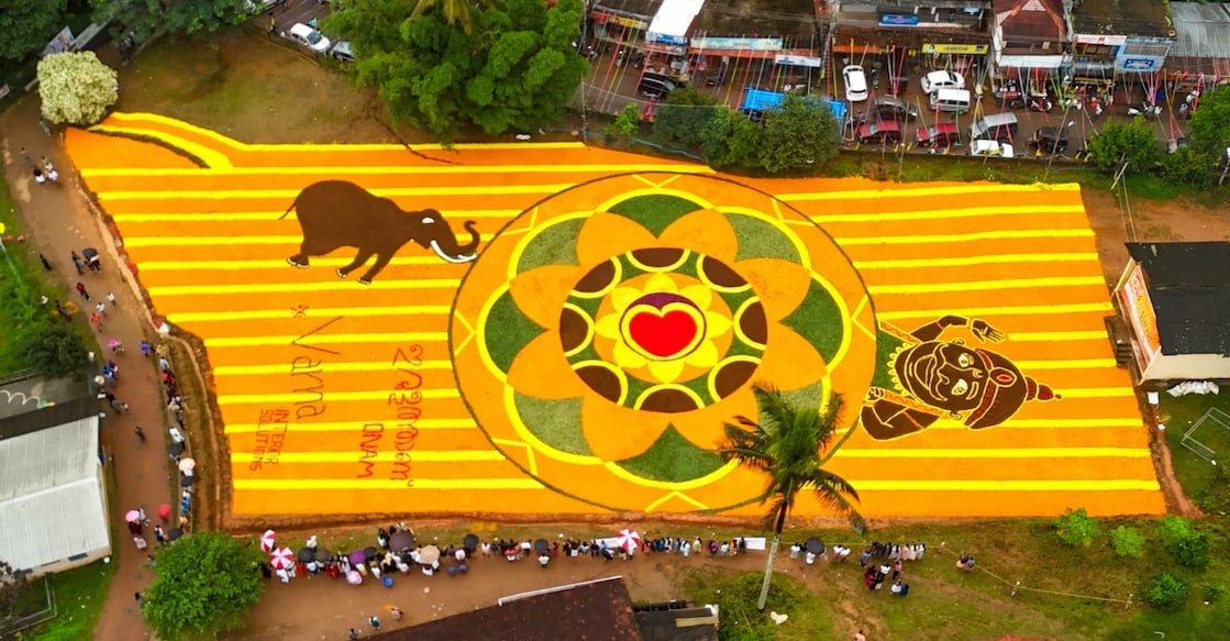 The giant pookkalam in tribute to Maniyan. Photo: Special arrangement