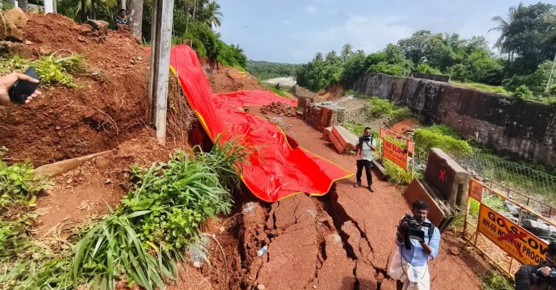 The site where the retaining wall collapsed along the under-construction NH 66 in Elavayoor, Kannur. Photo: Facebook/@Pinarayi Vijayan