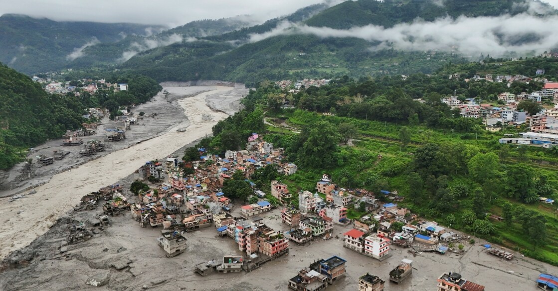 A drone view shows mud covering properties following a flash flood in Trishuli, Nuwakot district, Nepal. Photo: Reuters