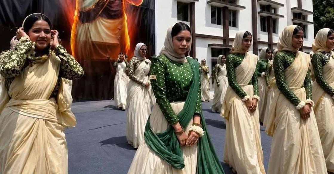 Students performing dance during Onam celebrations at Kottakkal Farooq college in Malappuram. Photo: Facebook