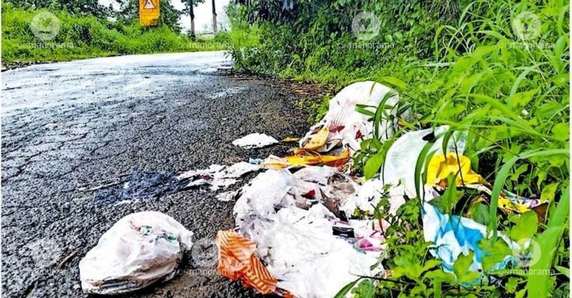 Garbage dumped near Ashramam kavala on Kottiyoor boystown churam road. Photo: Special Arrangement.