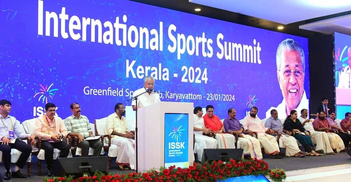 Pinarayi Vijayan, then Kerala Chief Minister, at the International Sports Summit in 2024. Photo: X/Pinarayi Vijayan