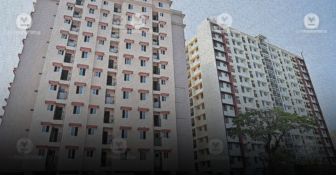 The twin-tower housing project at Thuruthy in Fort Kochi. Photo: File/ Manorama. 