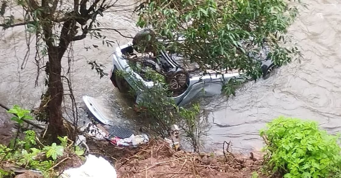 The car that plunged into the river in Idukki. Photo: Special Arrangement. 