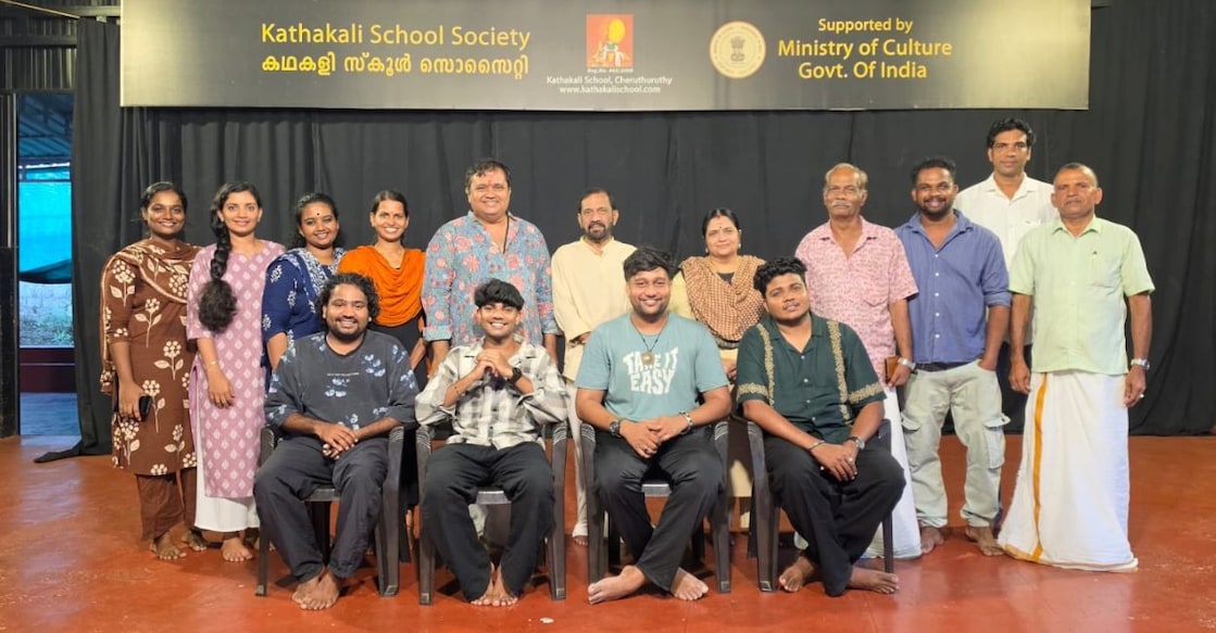 The artists with other teachers and coordinators of the Cheruthuruthy Kathakali School. Photo: Special Arrangement