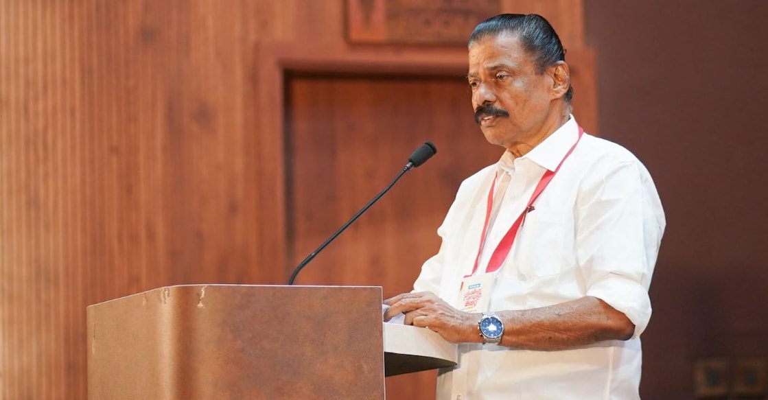 MV Govindan addressing the CPM’s extended state committee meeting in Kozhikode. Photo: Facebook/ CPIM Kerala. 
