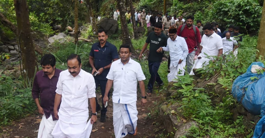 Chief Minister V D Satheesan returns after visiting the house of Sajitha, who went missing after the Nilambur flash flood, at T K Colony. Photo: Special arrangement