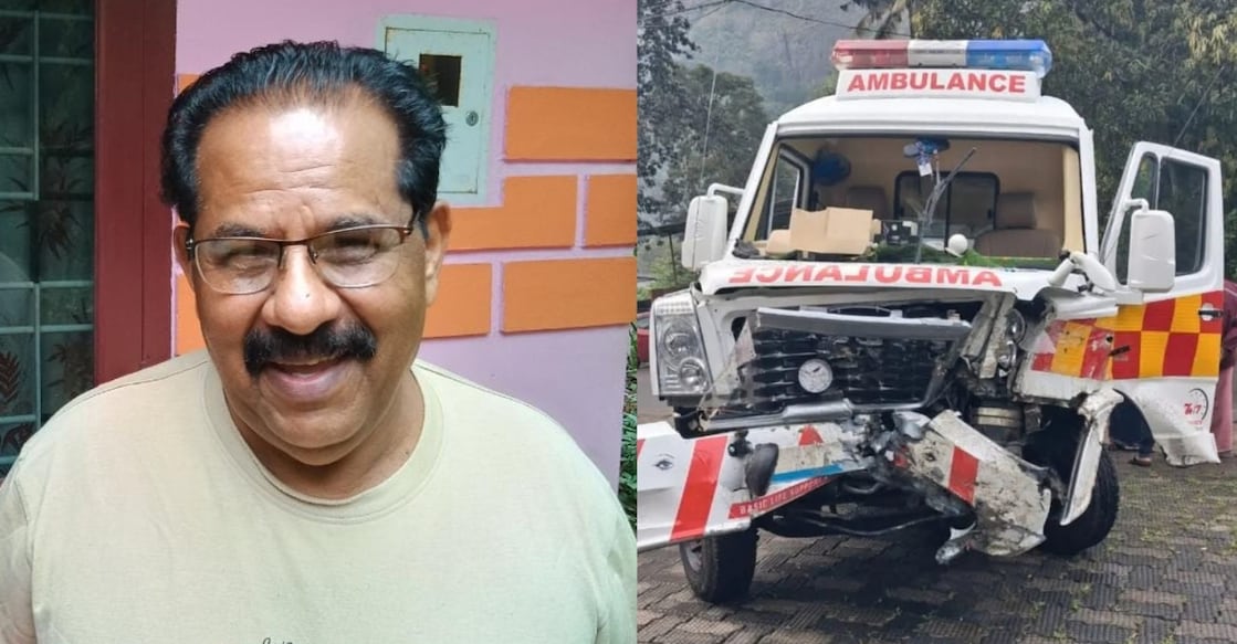 A combination image showing Rajan Kuruvilla (L) and the ambulance involved in the accident. Photo: Special arrangement