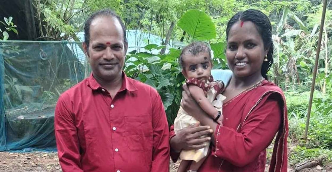 Shreebadra with her father Sajeev and mother Reshma. Photo: Special arrangement