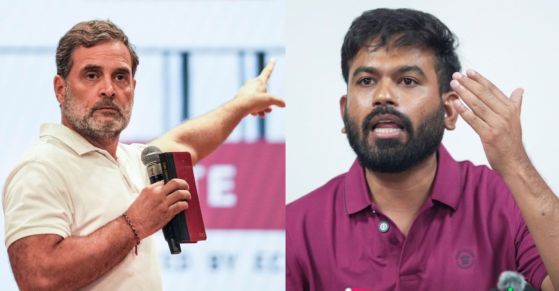 Rahul Gandhi and Abhijeet Dipke. Photos: PTI. 