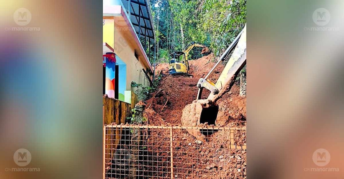 Panchayat authorities decided to shut down the centre, which caters to around fifteen children, after heavy rains caused soil from the elevated mounds behind the building to collapse and fall near the structure.