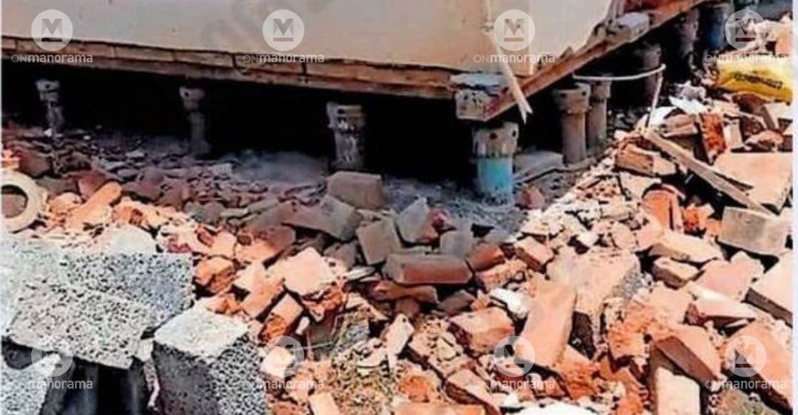 The house of Raphael Joshy Chungath house at Poovathoor being raised with hydraulic jacks. Photo: Special Arrangement.