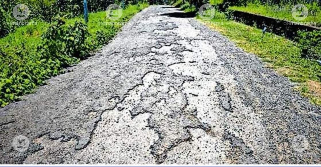 The damaged road in front of the Science Society Centre at Cochin University. Photo: Special Arrangement.