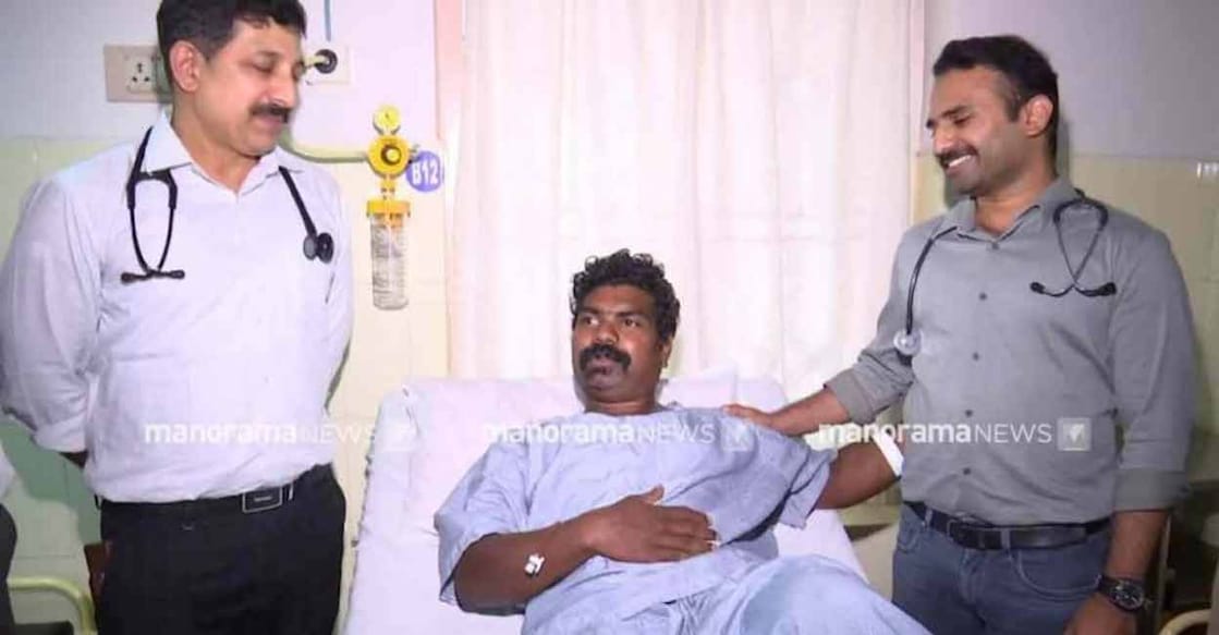 Subeesh with his doctors. Photo: Manorama News/@Screengrab
