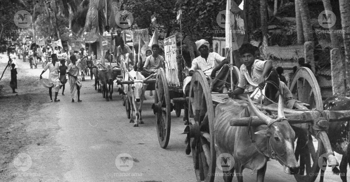 A party campaign procession during the Travancore-Cochin elections. Photo: James Burke/Time Life Pictures/Getty Images 