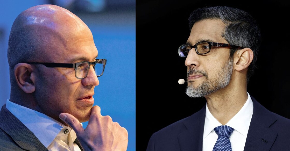 A combination picture of Microsoft CEO Satya Nadella and Google CEO Sundar Pichai. Photo: PTI, Reuters