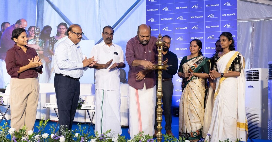 Industries Minister P Rajeev at the foundation stone laying ceremony of RCC Nutrafill's unit in Angamaly. Photo: Facebook/P Rajeev