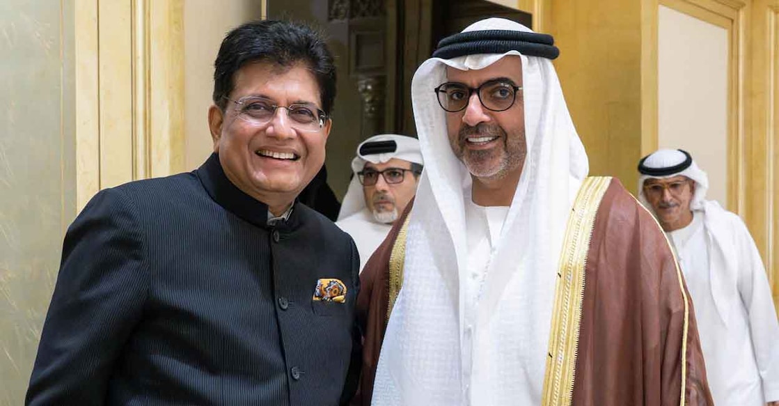 Commerce and Industry Minister Piyush Goyal and Sheikh Hamed bin Zayed Al Nahyan, Managing Director of the Abu Dhabi Investment Authority. Photo: X/Piyush Goyal