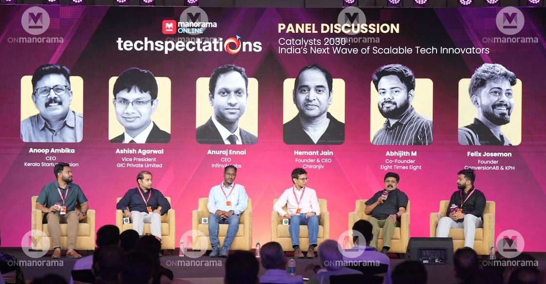 Panellists in discussion on the topic 'Catalysts 2030: India's next wave of scalable tech innovators' at ManoramaOnline Techspectations 2026.