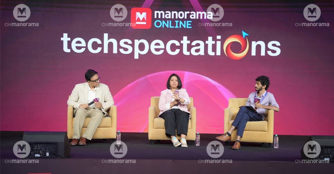 Dr Anil Abraham, Faye D’Souza and Joshua Eugene at ManoramaOnline Techspectations 2026. Photo: Manorama. 