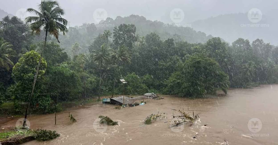 Erumeli Mookenpetty causeway completely submerged after the incessant rain on August 2, 2026. Photo: Jithin Joel Haarim/Manorama